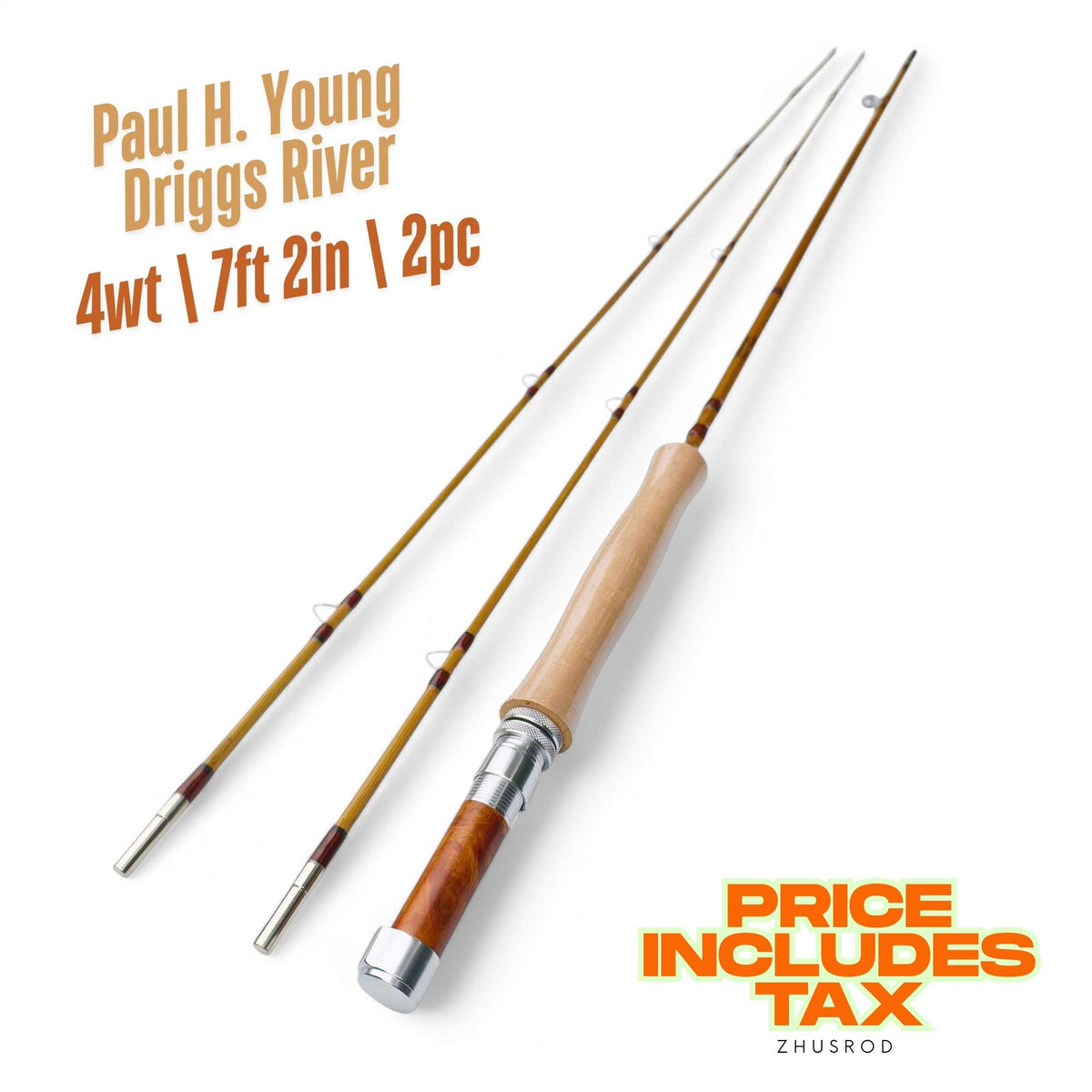 4wt - 7ft 2in - 2pc - bamboo fly rod - Paul H. Young Driggs River | ZHUSROD Main image
