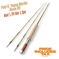 Canne à mouche en bambou 6wt | 7 pi 6 po | 2 pièces | Paul H. Young Martha Marie n° 2