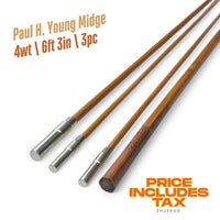 Canne à mouche 4wt | 1,90 m | 3 pièces | Blank en bambou | Paul H. Young Midge