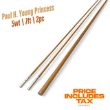 Canne à mouche en bambou 5wt | 7 pi | 2 pièces | Canne à mouche Paul H. Young Princess