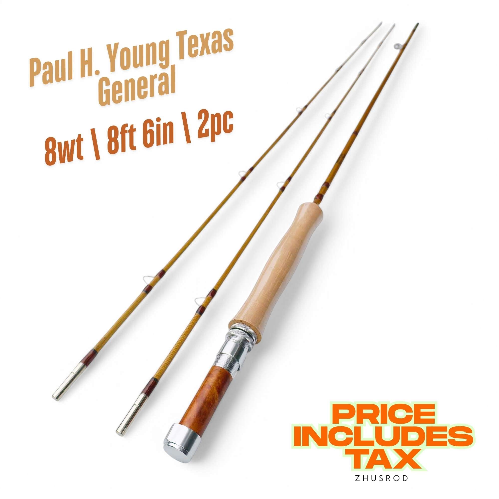8wt - 8ft 6in - 2pc - bamboo fly rod - Paul H. Young Texas General | ZHUSROD Main image