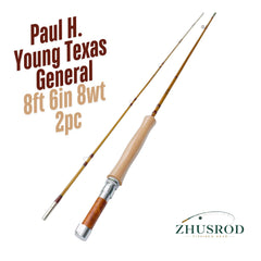 Paul H. Young Texas General Taper - 8 pieds 6 pouces 8wt - Canne à mouche en bambou avec étui - 2 pièces