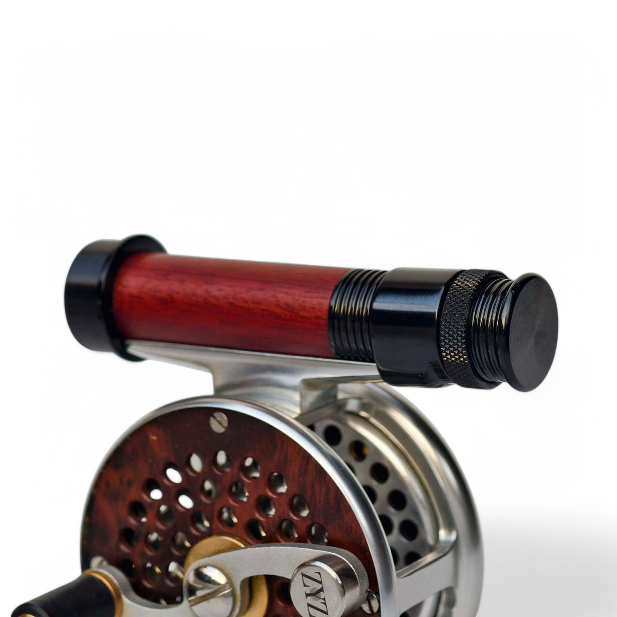 - Dark Red Hardwood Fly Reel Seat - Anodized Aluminum Down-Locking Design - 92mm Length - 21g Ultralight - Angle Vi | ZHUSROD