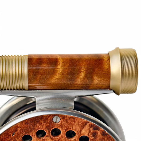 Fly Reel Seat - Solid Wood Body + Gold Anodized Aluminum - Down-Locking Design - 96mm Length - 27g Ultralight - Clo | ZHUSROD