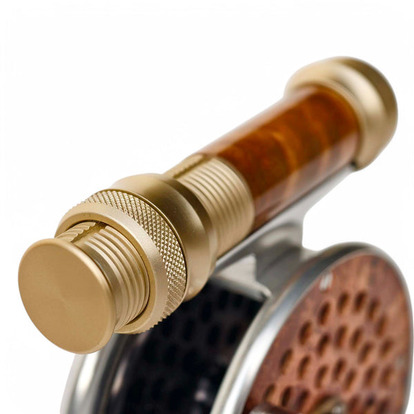 Fly Reel Seat - Solid Wood Body + Gold Anodized Aluminum - Down-Locking Design - 96mm Length - 27g Ultralight - Det | ZHUSROD