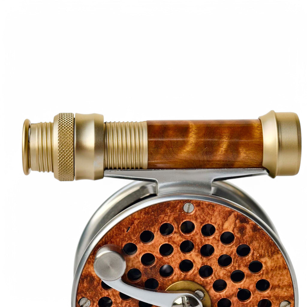 Fly Reel Seat - Solid Wood Body + Gold Anodized Aluminum - Down-Locking Design - 96mm Length - 27g Ultralight - Alt | ZHUSROD