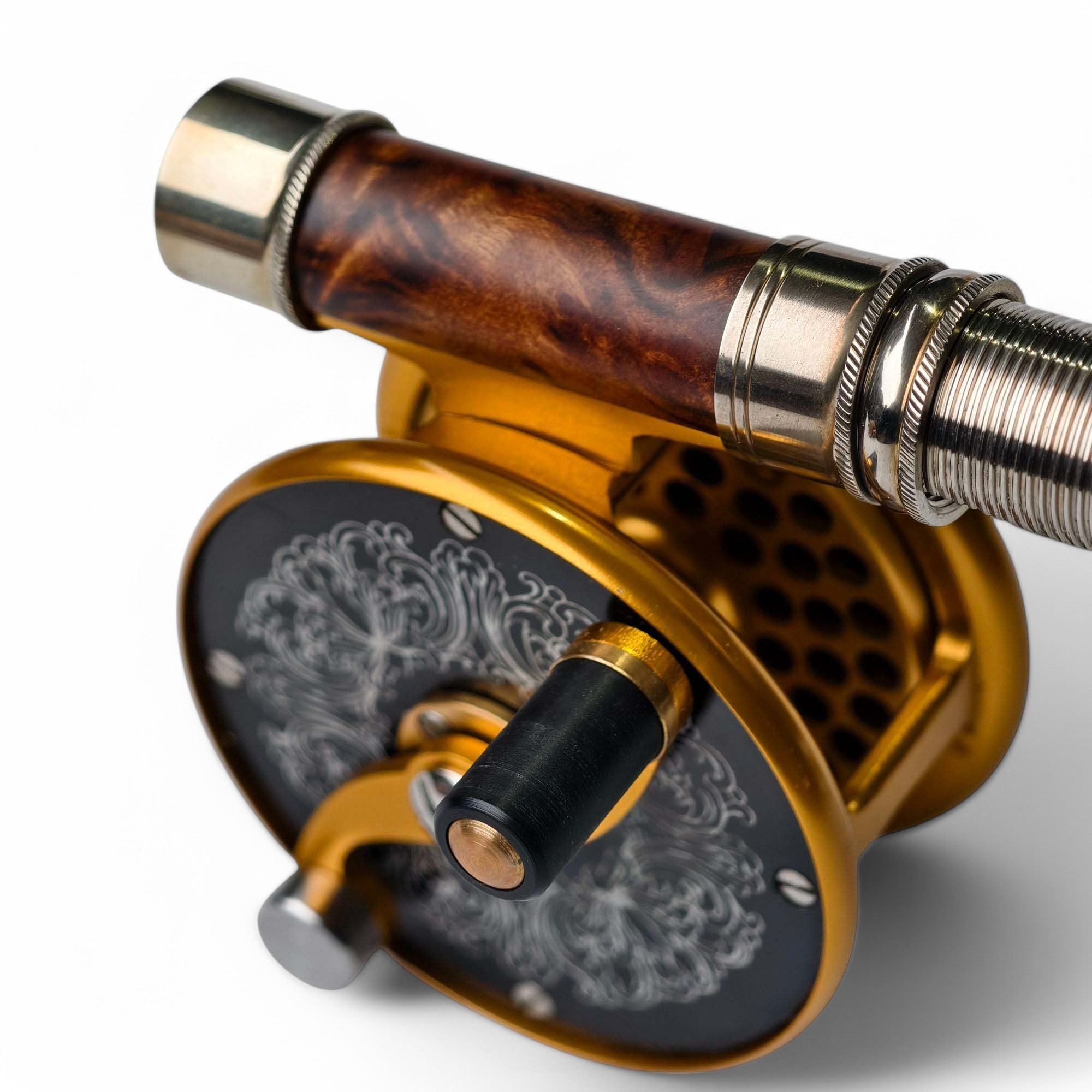 ZHUSROD S10 Down-Locking Fly Reel Seat - Wood & Engraved Nickel Silver, 93mm, 24g Secondary image