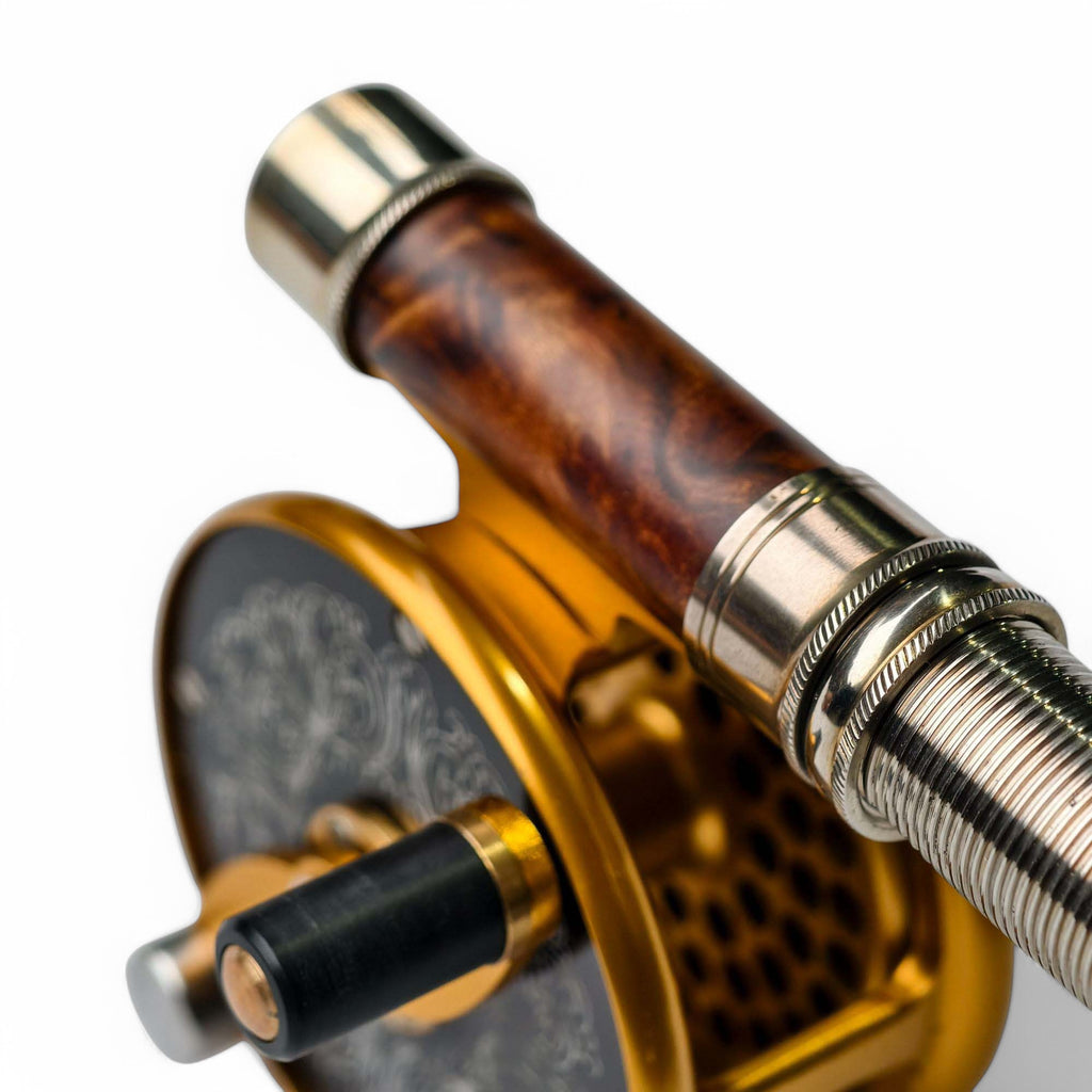 - Natural Wood Fly Reel Seat - Engraved Nickel-Silver Locking - 93mm Length - Ultralight Design - Detail | ZHUSROD