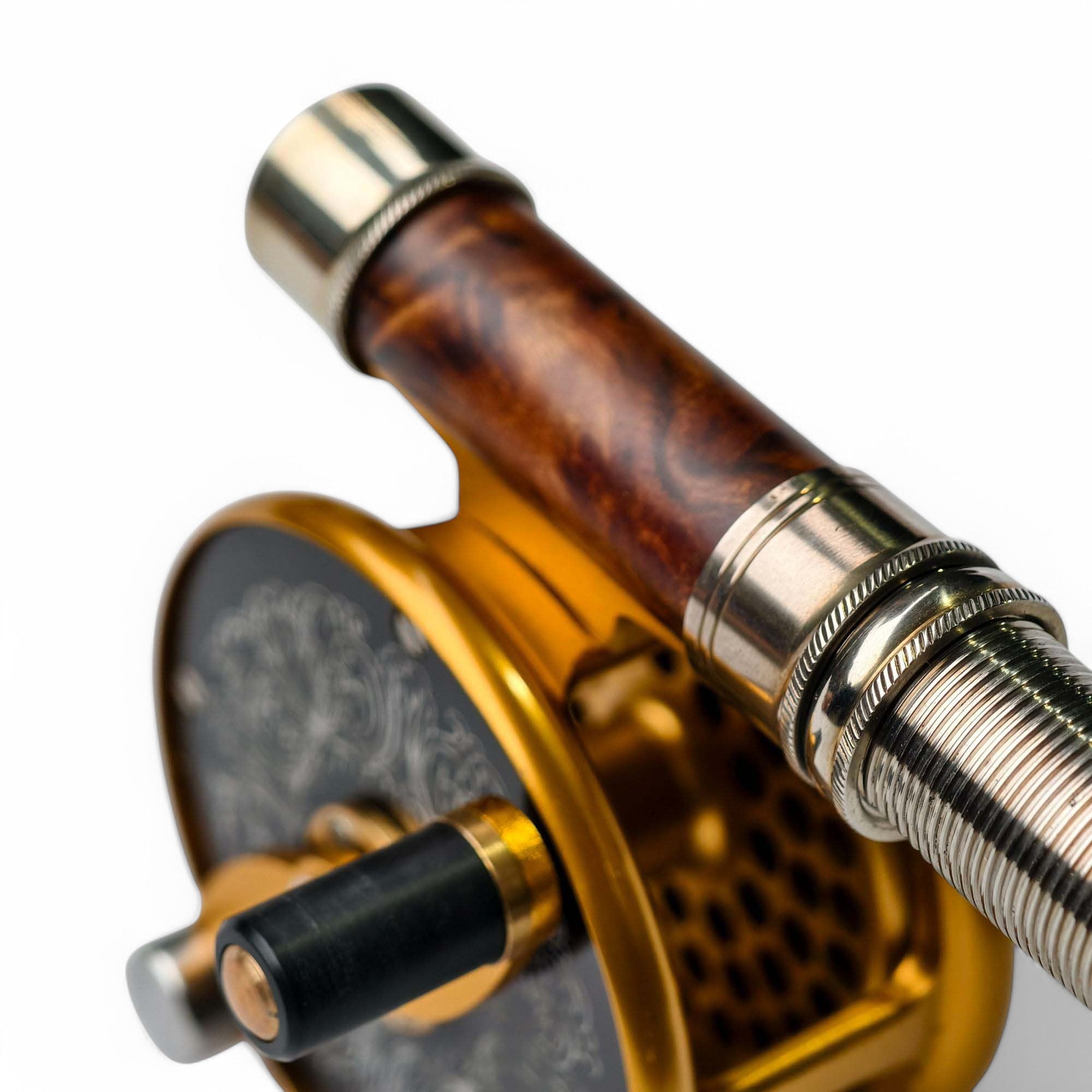 - Natural Wood Fly Reel Seat - Engraved Nickel-Silver Locking - 93mm Length - Ultralight Design - Detail | ZHUSROD