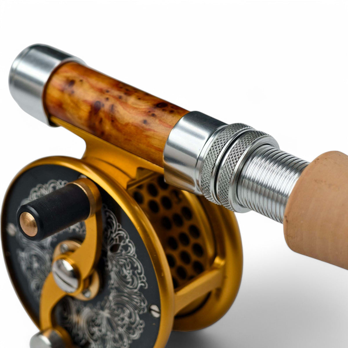 - Natural Wood + Anodized Aluminum Fly Reel Seat - 100mm Length - Locking Mechanism - Ultralight Design - Lifestyle | ZHUSROD
