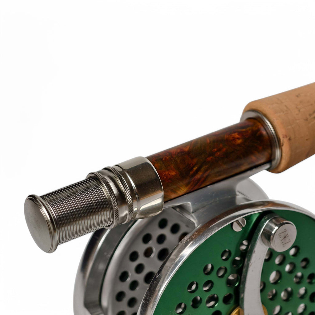 - Wooden Fly Reel Seat - Dark Grey Anodized Aluminum - Double Locking System - 20g Ultralight - Feature Detail | ZHUSROD