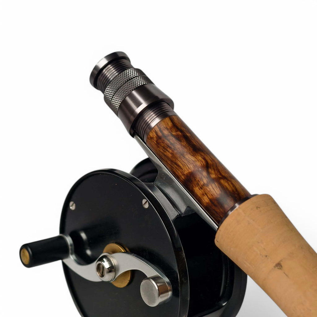 - Wooden Fly Reel Seat - Dark Grey Anodized Aluminum - Double Locking System - 20g Ultralight - Lifestyle View | ZHUSROD