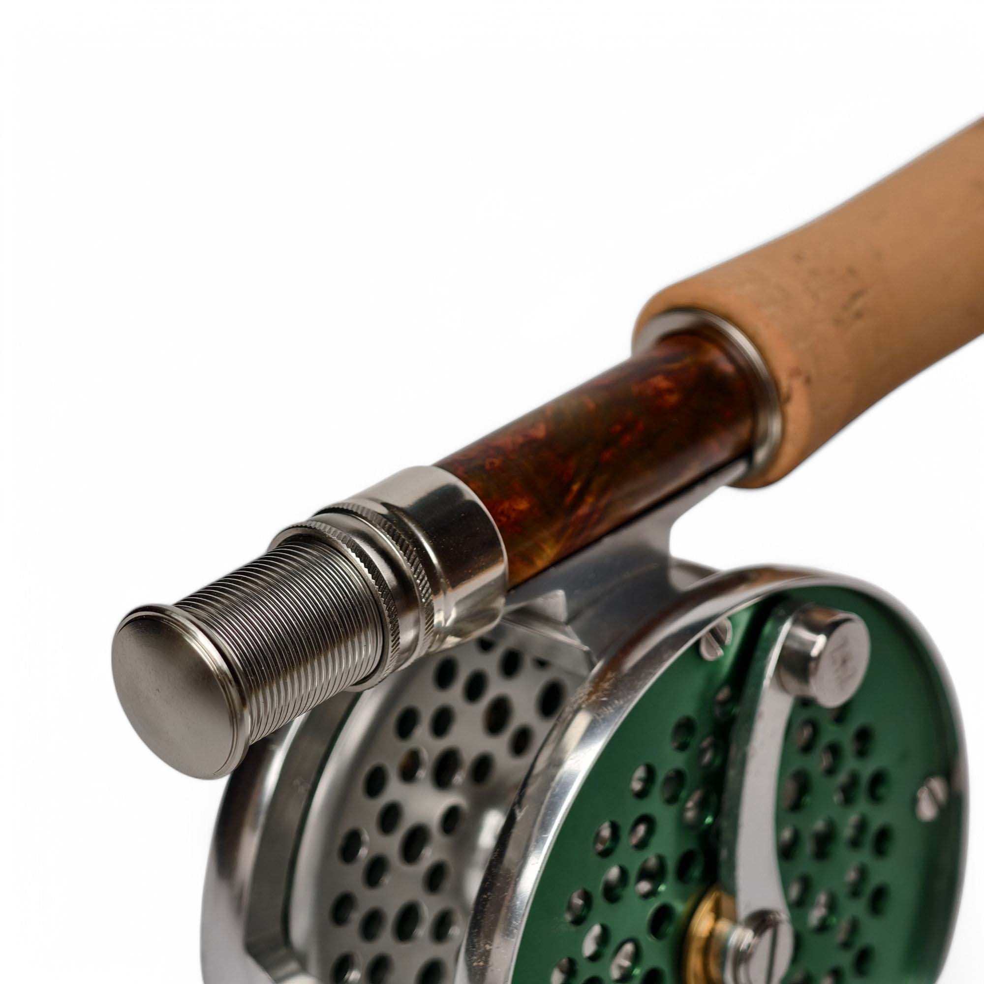 - Wooden Fly Reel Seat - Dark Grey Anodized Aluminum - Double Locking System - 20g Ultralight - Full View | ZHUSROD