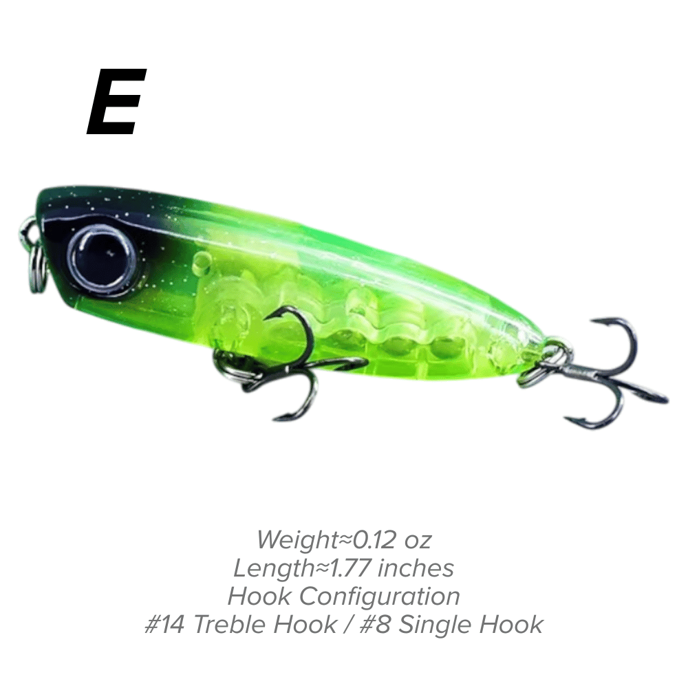 Topwater Pencil Lure 1.77" 0.12oz Popper Zigzag Action 4X Strong Hook Trout Bass