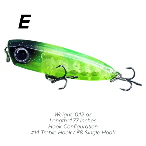 Topwater Pencil Lure 1.77" 0.12oz Popper Zigzag Action 4X Strong Hook Trout Bass