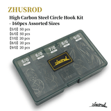 ZHUSROD 160個 サークルフック詰め合わせキット 高炭素鋼釣りフック 2倍強力オフセットタコフック 海水淡水用 サイズ 5/0 6/0 7/0 8/0 9/0 タックルボックス付き