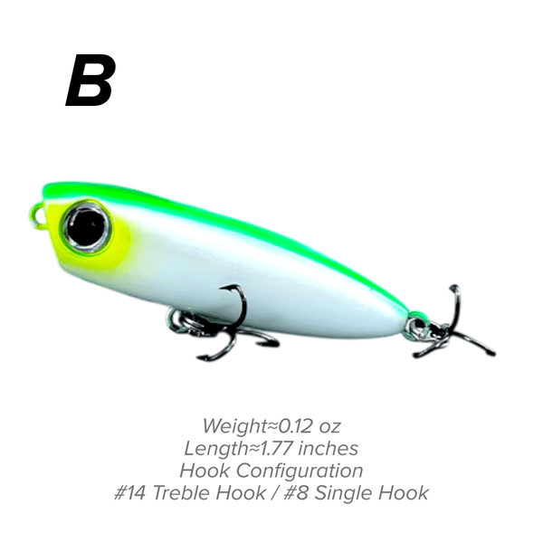 Topwater Pencil Lure 1.77" 0.12oz Popper Zigzag Action 4X Strong Hook Trout Bass - Feature Detail | ZHUSROD