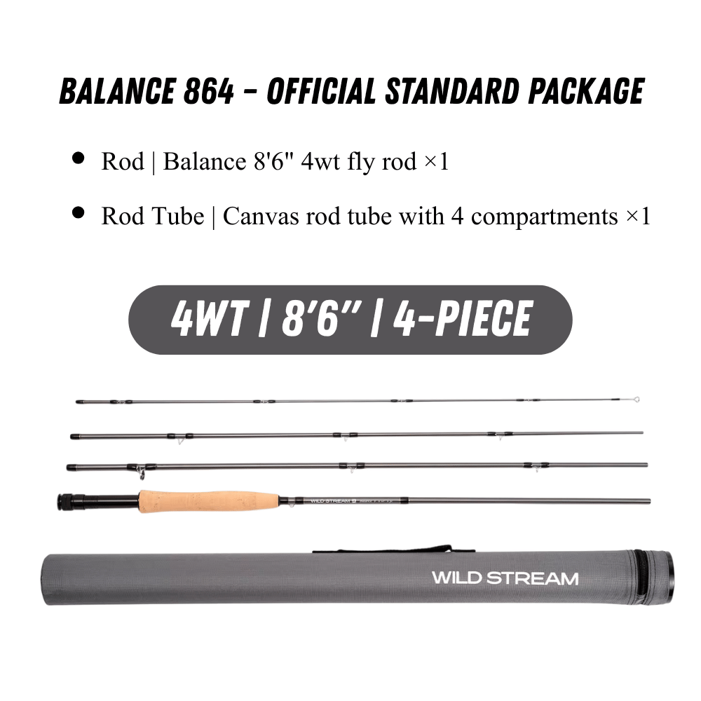 WILDSTREAM Balance Fly Fishing Rod and Reel Combo, 4-Piece 24T+30T Carbon Fiber Fly Rod, Fast Action, SIC Guide Rings, Grade 2A Cork Handle, Complete Starter Kit with Case & Flies (#3/#4/#5/#8 WT)