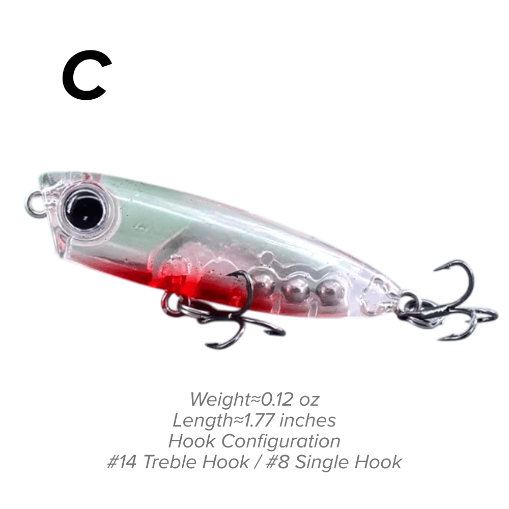 Topwater Pencil Lure 1.77" 0.12oz Popper Zigzag Action 4X Strong Hook Trout Bass