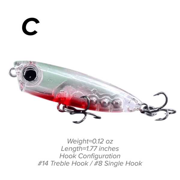 Topwater Pencil Lure 1.77" 0.12oz Popper Zigzag Action 4X Strong Hook Trout Bass