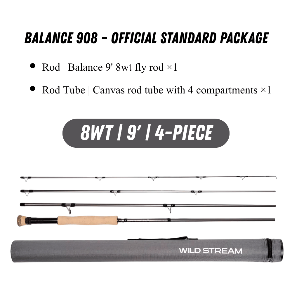 WILDSTREAM Balance Fly Fishing Rod and Reel Combo, 4-Piece 24T+30T Carbon Fiber Fly Rod, Fast Action, SIC Guide Rings, Grade 2A Cork Handle, Complete Starter Kit with Case & Flies (#3/#4/#5/#8 WT)