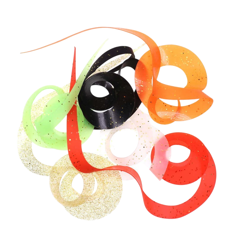 10pcs Reflective Spiral Ribbon Fishing Lure Skirts, 7.1" Curly Tail Trailer for Tai Rubber Kabura Jigs, High Visibi | ZHUSROD Main image