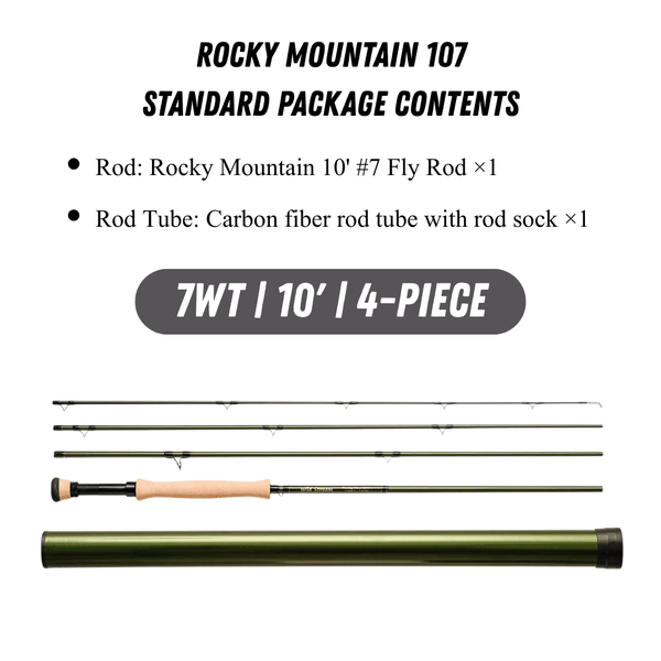 WILDSTREAM Rocky Mountain Fly Fishing Rod, 4-Piece Medium-Fast Action Fly Rod, 24T/30T Carbon Fiber Blank with PacBay Snake Guides & 3A Cork Handle (7ft-10ft, 3wt-12wt)
