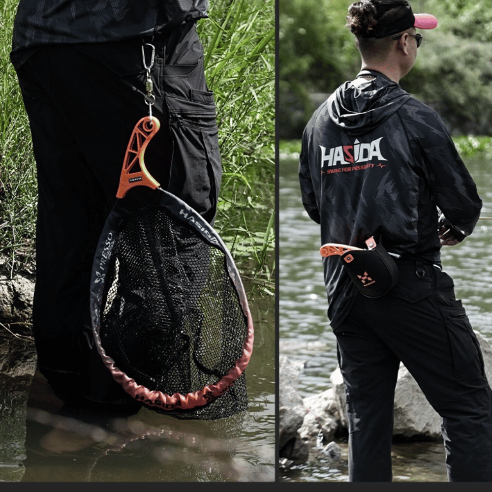 HASIDA Foldable Portable Landing Net, 301 Stainless Steel Frame Rubberized Mesh, Lightweight One-Handed Operation Fishing Net for Trout Bass Lure Fishing
