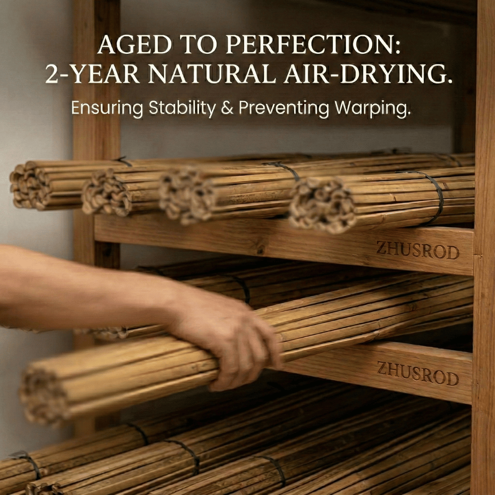 Bamboo rods drying rack with 2-year air-drying process, for fishing rod crafting