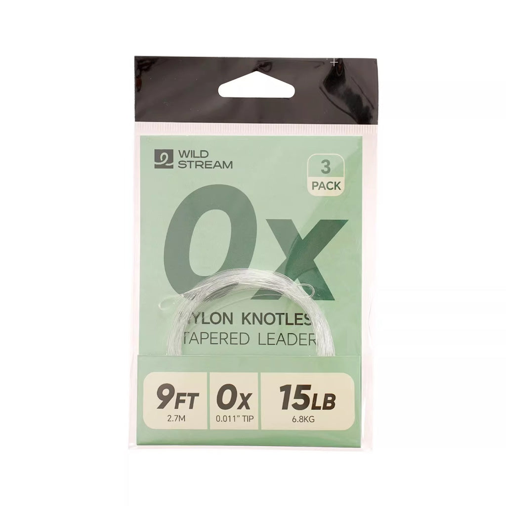 WILDSTREAM 9FT Fly Fishing Tapered Leader 3-Pack Knotless Nylon Pre-Looped 3X 4X 5X - Full View | ZHUSROD
