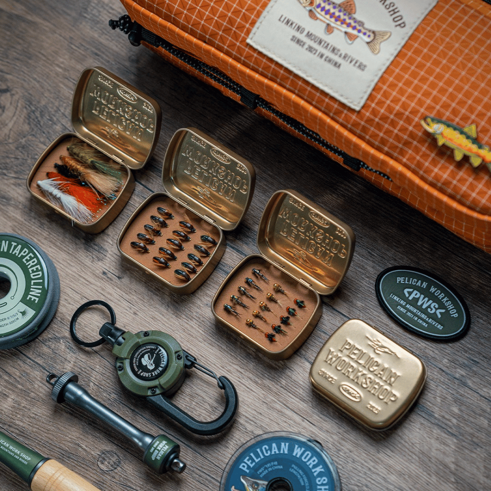 PWS Vintage Gold Fly Fishing Box - Portable Tinplate Tackle Case with Rigid EVA Insert, 15 Slots - Compact Pocket S | ZHUSROD
