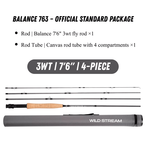 WILDSTREAM Balance Fly Fishing Rod and Reel Combo, 4-Piece 24T+30T Carbon Fiber Fly Rod, Fast Action, SIC Guide Rings, Grade 2A Cork Handle, Complete Starter Kit with Case & Flies (#3/#4/#5/#8 WT)