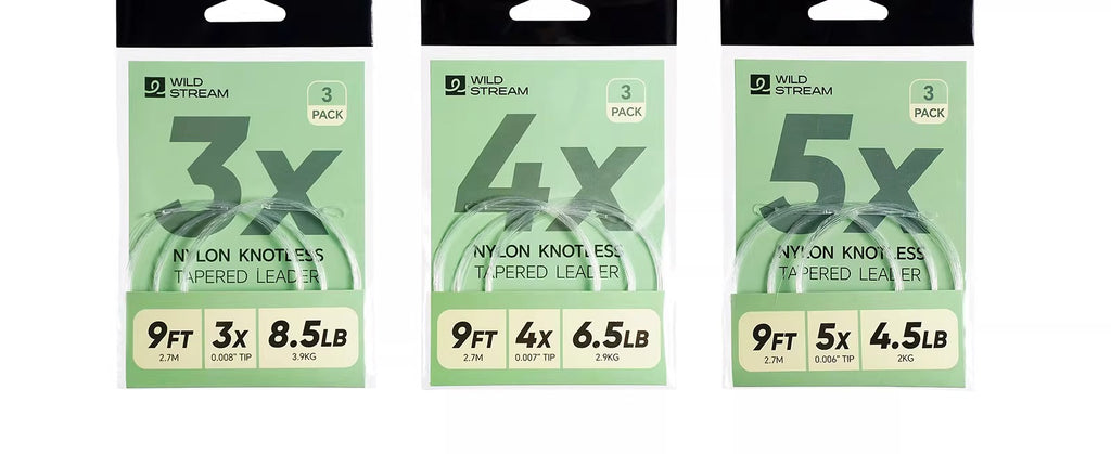 WILDSTREAM 9FT Fly Fishing Tapered Leader 3-Pack Knotless Nylon Pre-Looped 3X 4X 5X - Lifestyle View | ZHUSROD