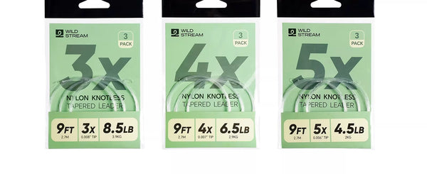 WILDSTREAM 9FT Fly Fishing Tapered Leader 3-Pack Knotless Nylon Pre-Looped 3X 4X 5X - Lifestyle View | ZHUSROD