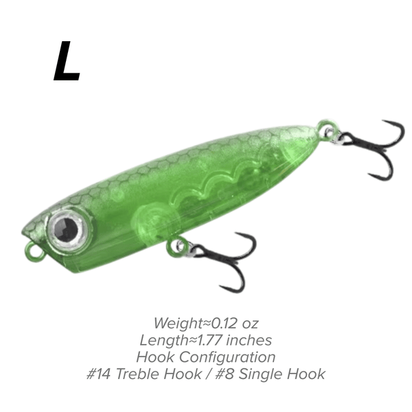 Topwater Pencil Lure 1.77" 0.12oz Popper Zigzag Action 4X Strong Hook Trout Bass