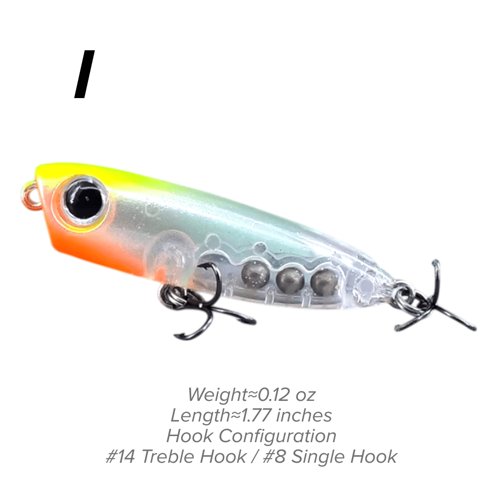 Topwater Pencil Lure 1.77" 0.12oz Popper Zigzag Action 4X Strong Hook Trout Bass