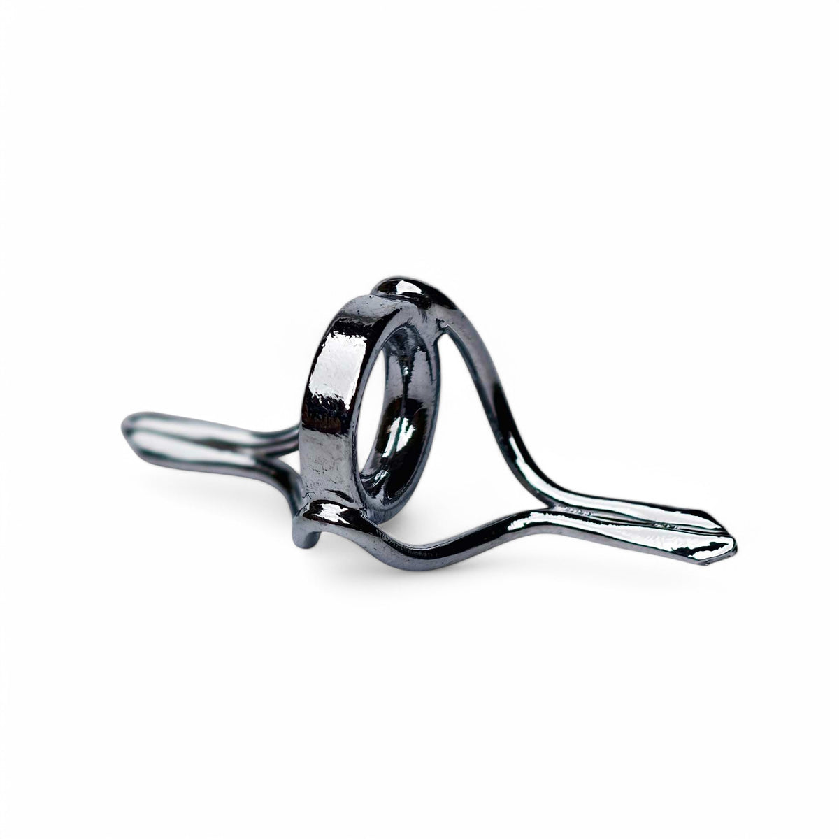 ZHUSROD G8 nickel silver stripping guide for bamboo fly rods, angled side view