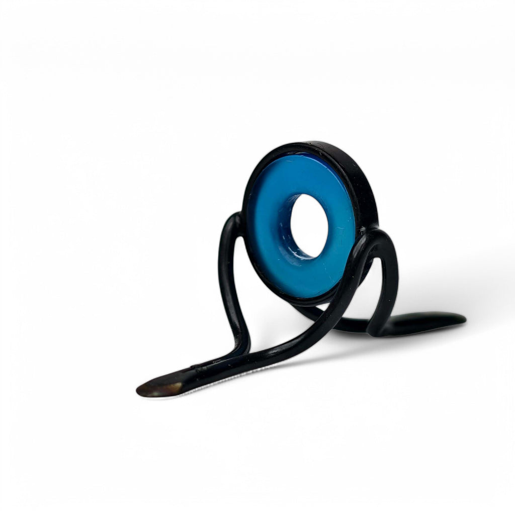 ZHUSROD blue agate fly rod stripping guide with black nickel silver frame, front product view