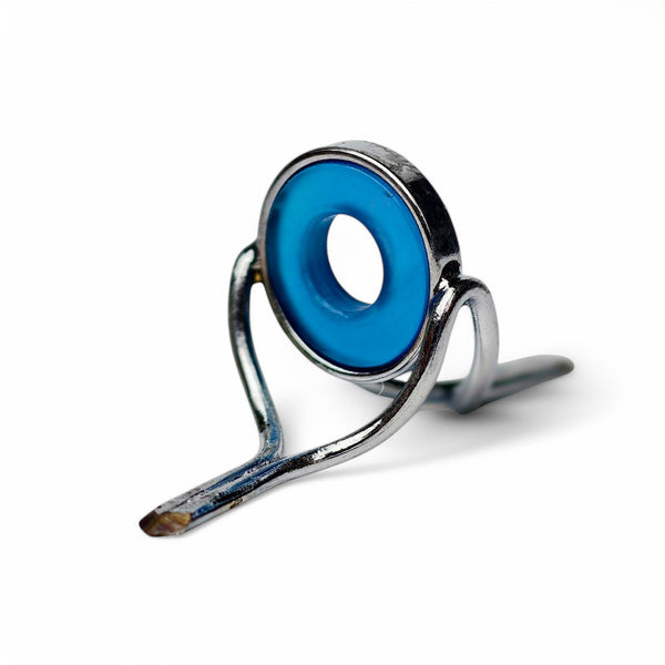ZHUSROD blue agate fly rod stripping guide with bright nickel silver frame, front product view
