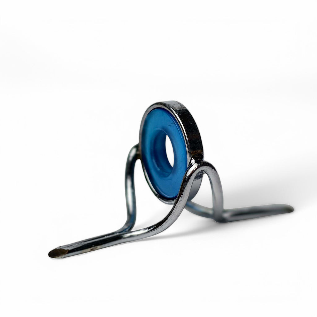 ZHUSROD blue agate fly rod stripping guide with bright nickel silver frame, side product view