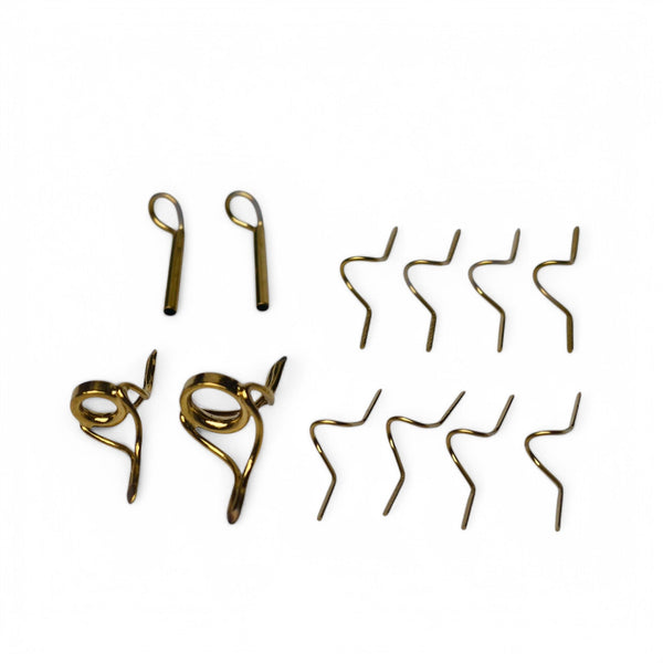 ZHUSROD gold fly rod guide set with snake guides and tip tops, complete layout; pictured G7 stripping guides are not included in the base set