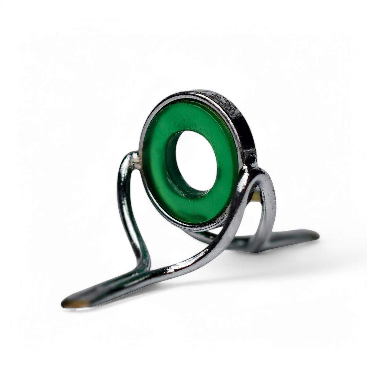 ZHUSROD green agate fly rod stripping guide with bright nickel silver frame, front product view Main image