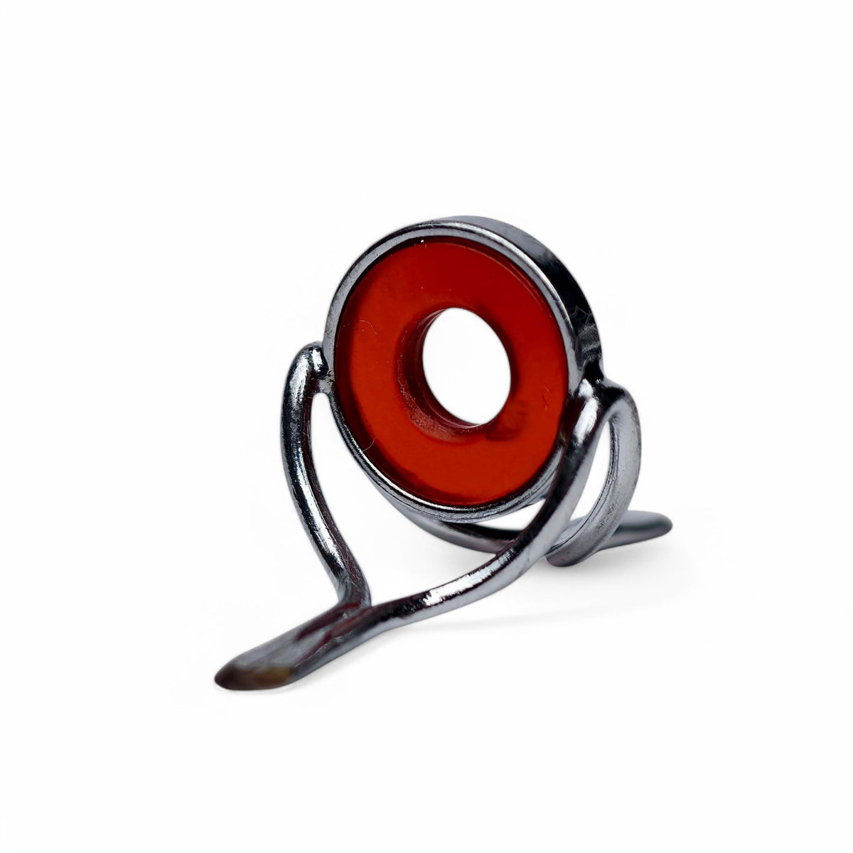 ZHUSROD red agate fly rod stripping guide with bright nickel silver frame, front product view Main image